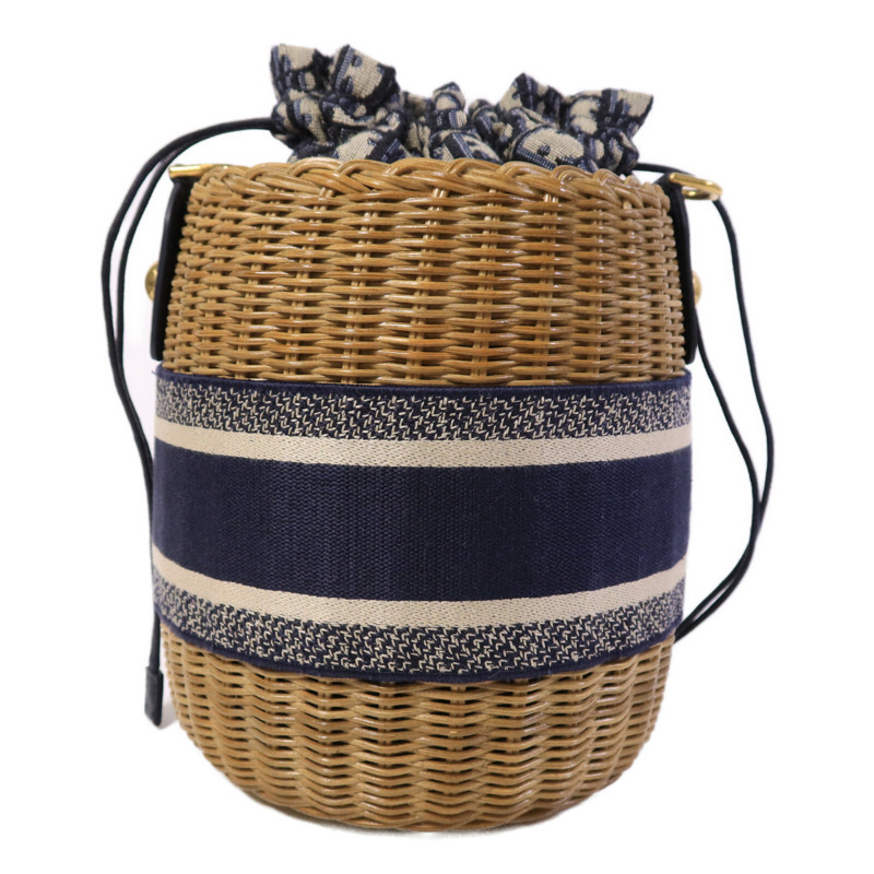 Dior 帆布/藤料Wicker Bucket Bag肩背袋-1