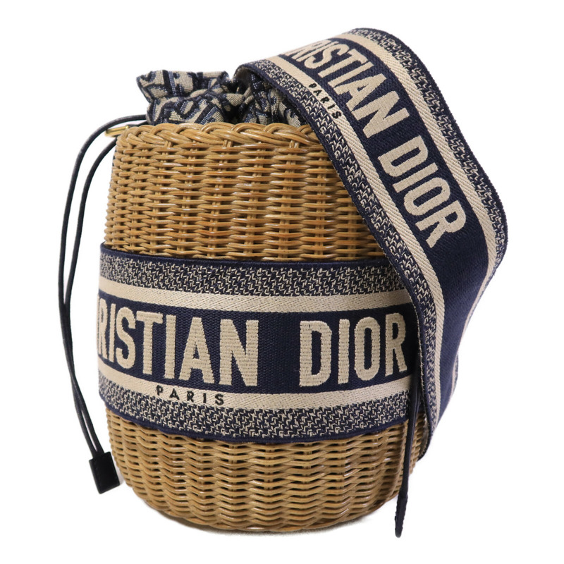 Dior 帆布/藤料Wicker Bucket Bag肩背袋-2