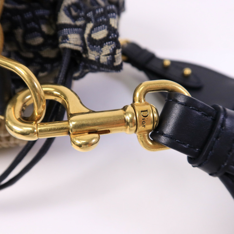 Dior 帆布/藤料Wicker Bucket Bag肩背袋-6