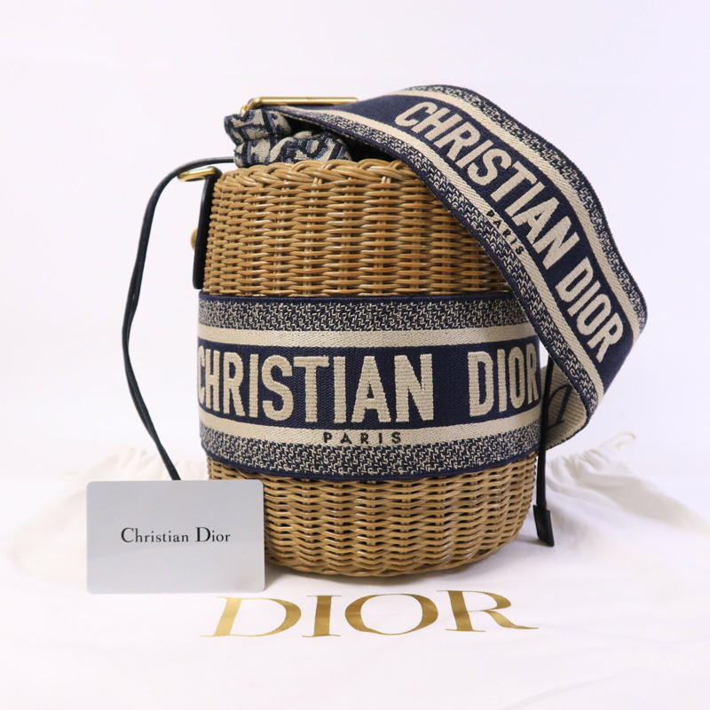 Dior 帆布/藤料Wicker Bucket Bag肩背袋-9