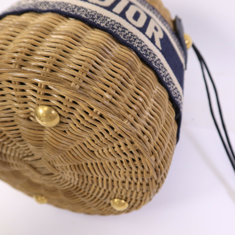Dior 帆布/藤料Wicker Bucket Bag肩背袋-10
