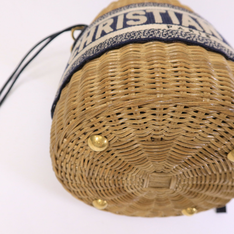 Dior 帆布/藤料Wicker Bucket Bag肩背袋-11