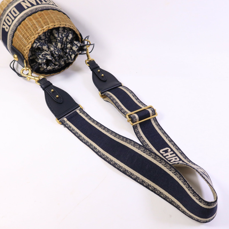 Dior 帆布/藤料Wicker Bucket Bag肩背袋-14