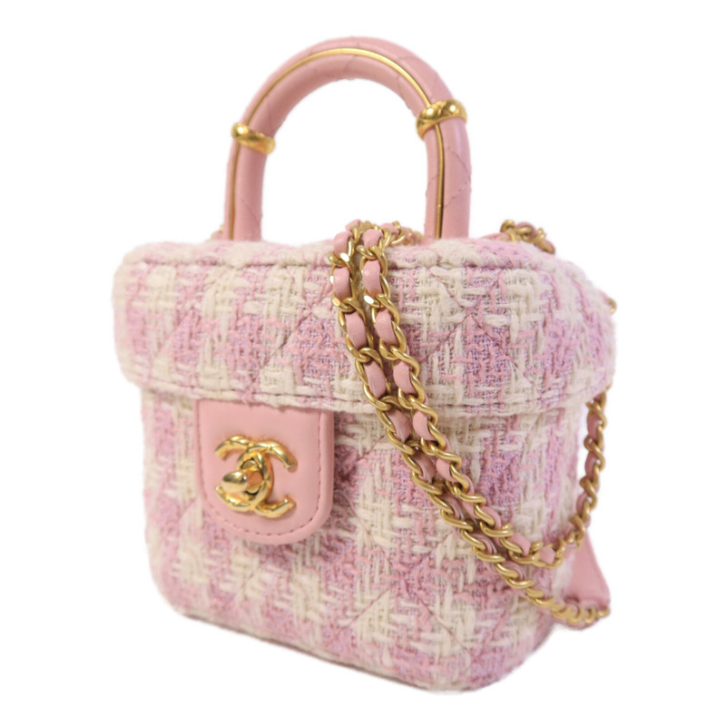 CHANEL 羊皮皮革/粗花呢Vanity Case鏈帶手挽肩背兩用袋-2
