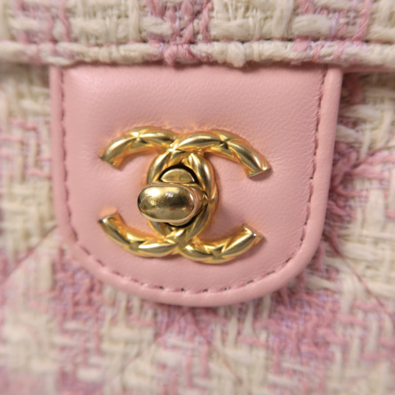 CHANEL 羊皮皮革/粗花呢Vanity Case鏈帶手挽肩背兩用袋-6