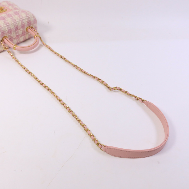 CHANEL 羊皮皮革/粗花呢Vanity Case鏈帶手挽肩背兩用袋-8