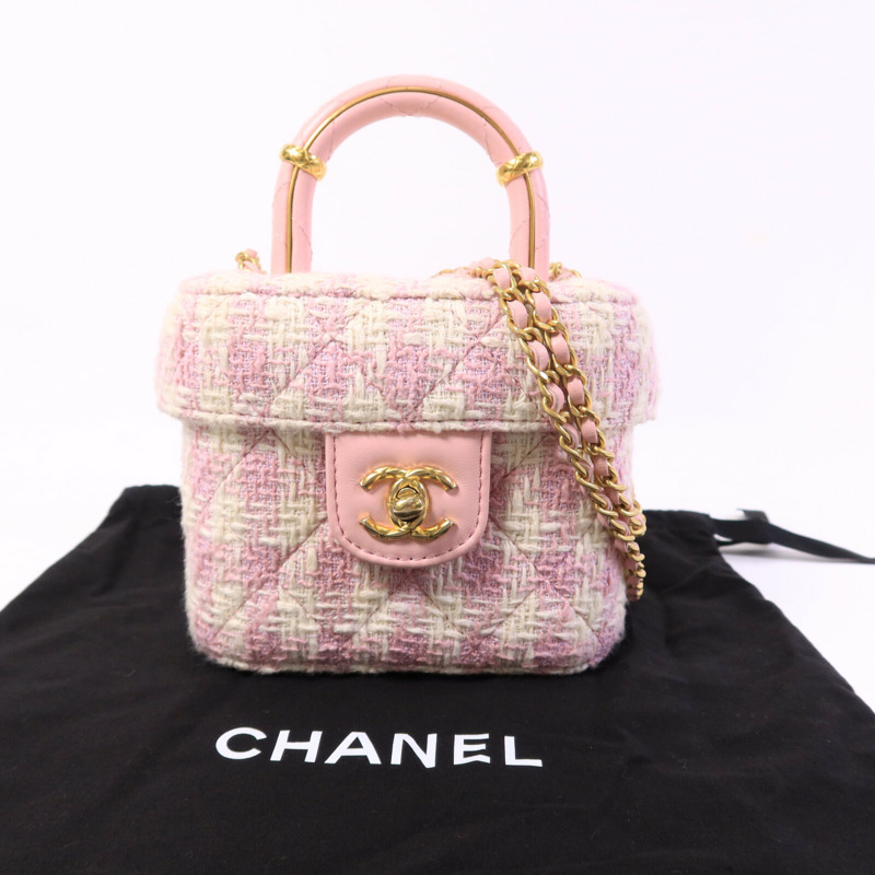 CHANEL 羊皮皮革/粗花呢Vanity Case鏈帶手挽肩背兩用袋-9