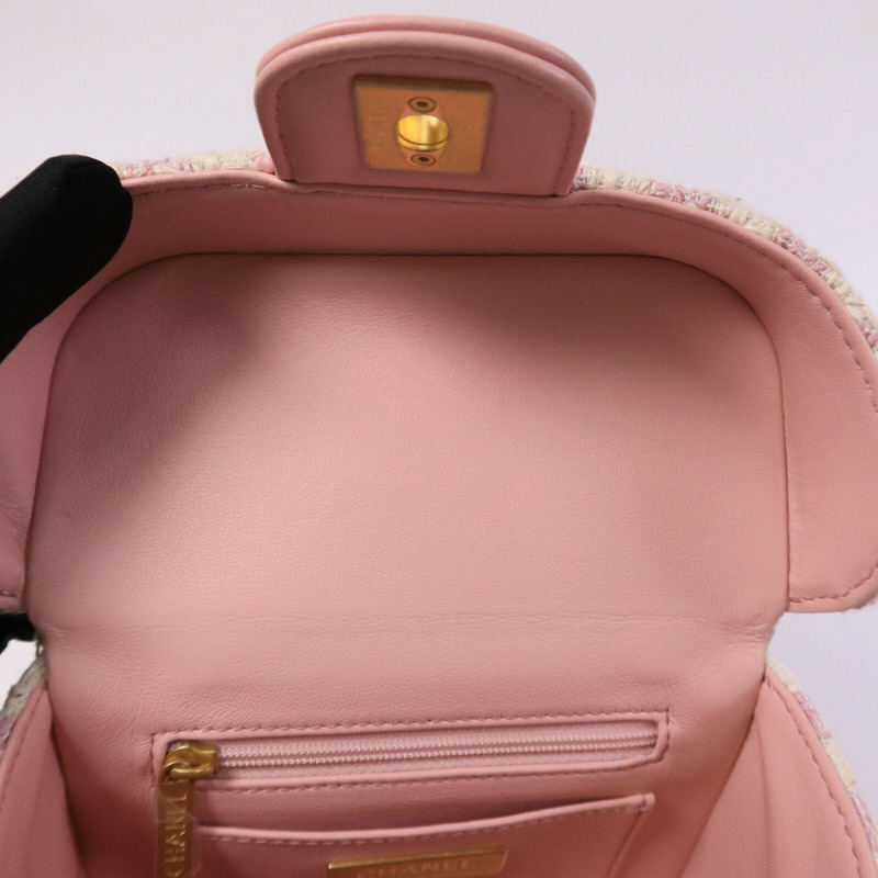 CHANEL 羊皮皮革/粗花呢Vanity Case鏈帶手挽肩背兩用袋-14