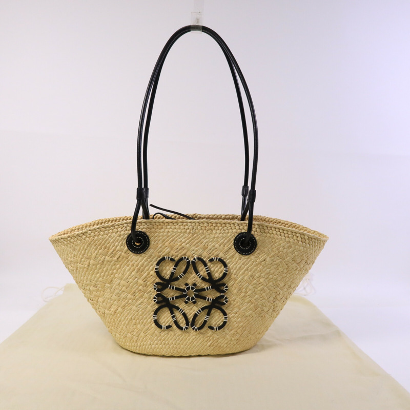 LOEWE Iraca Palm/皮革Small Anagram Basket Bag手挽袋-9