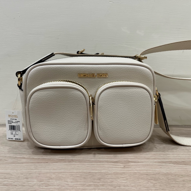 Michael Kors 雙口袋拉鏈斜背相機包 白色-5