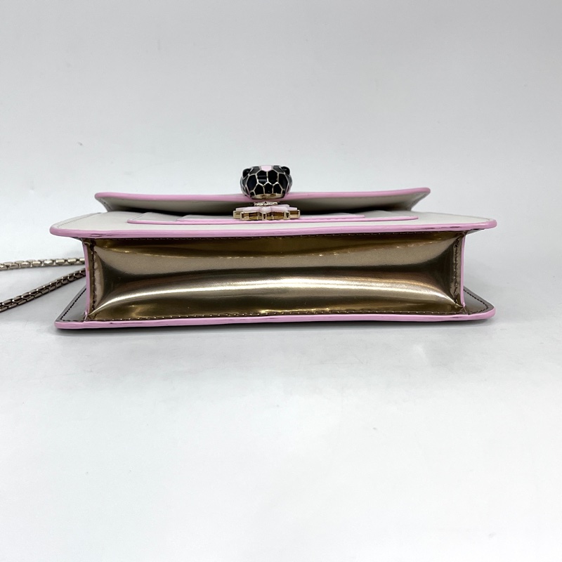 Bvlgari米白金屬色粉邊牛皮黑粉琺瑯星吊飾鏈帶肩斜背包-2