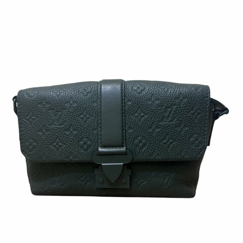 LV墨綠色全皮郵差包