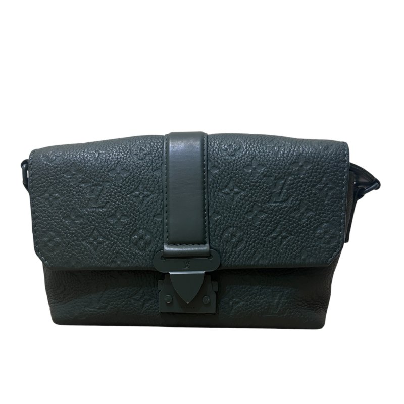 LV墨綠色全皮郵差包-0