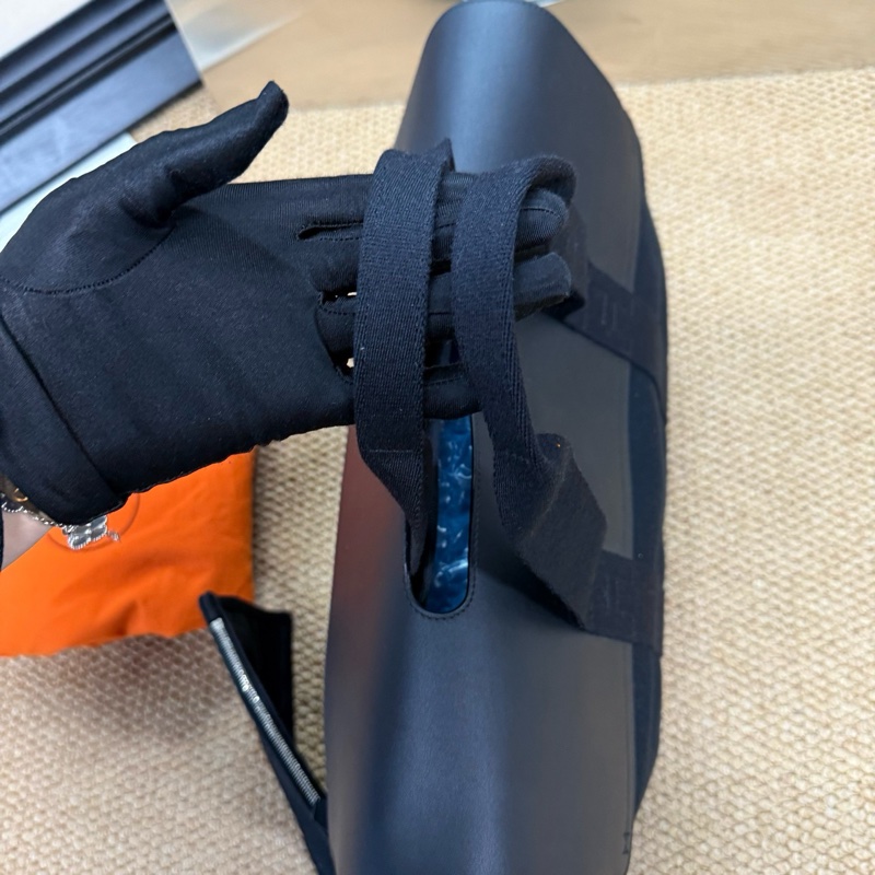 愛馬仕/Hermes大號黑色帆布拼皮蘑菇包 手提電腦包 男女適用 輕便 配件子包 塵袋-2