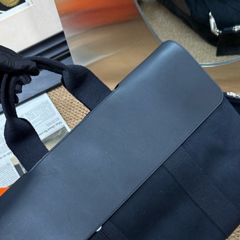 愛馬仕/Hermes大號黑色帆布拼皮蘑菇包 手提電腦包 男女適用 輕便 配件子包 塵袋-6