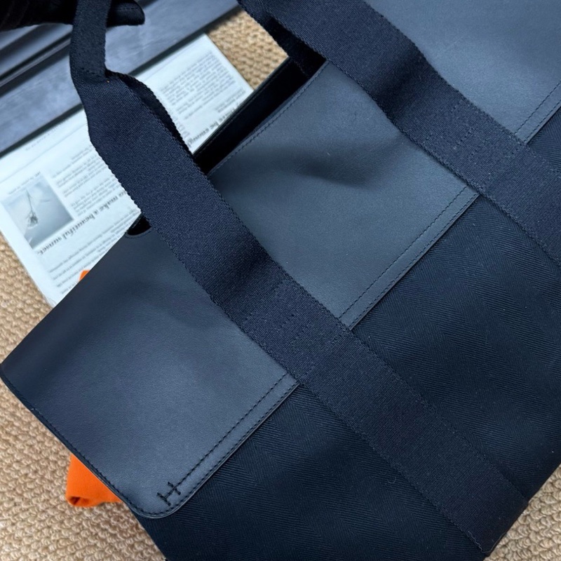 愛馬仕/Hermes大號黑色帆布拼皮蘑菇包 手提電腦包 男女適用 輕便 配件子包 塵袋-7