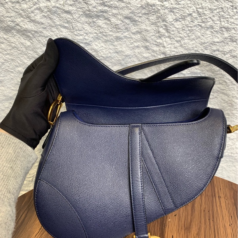 迪奧 dior 藍金中號馬鞍包 內里乾淨-4
