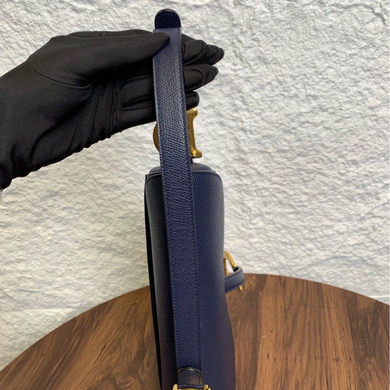 迪奧 dior 藍金中號馬鞍包 內里乾淨-6