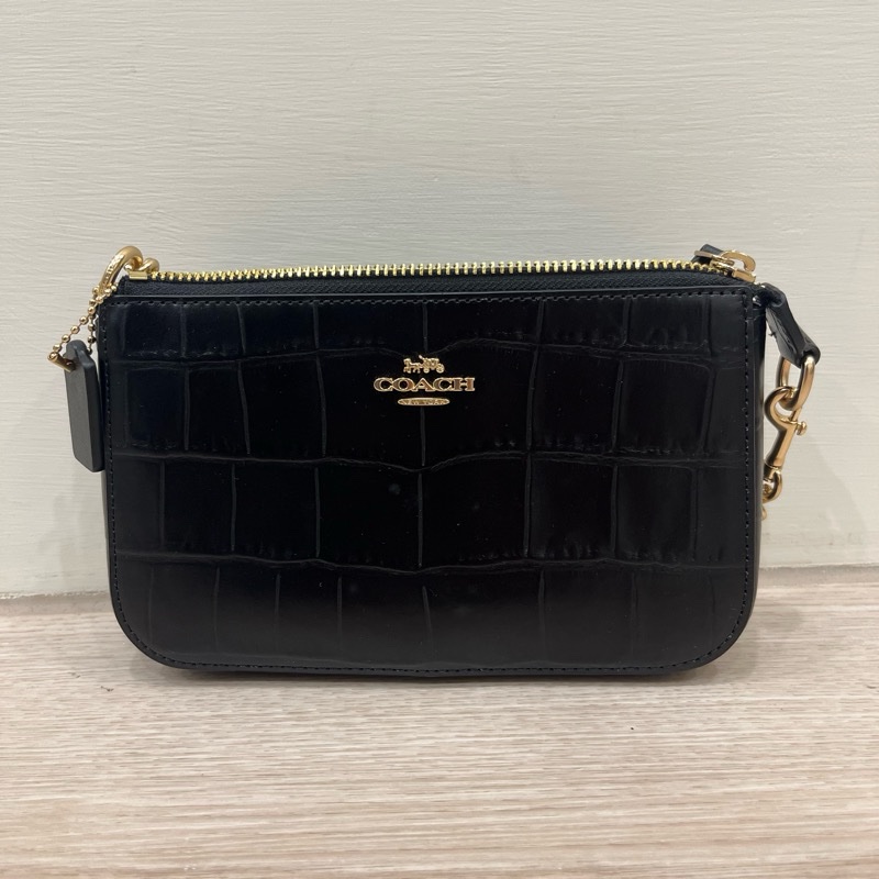 COACH NOLITA 19黑色鱷魚紋全皮鍊帶手提掛小包-0