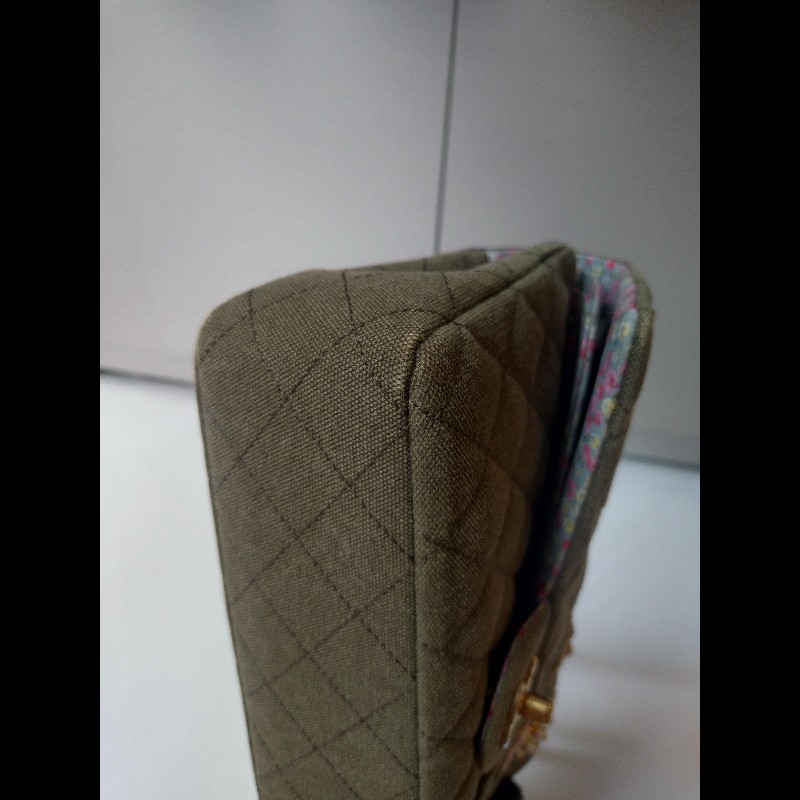 Chanel 金鍊渡假系列胸章綠布口蓋包 CF25-16