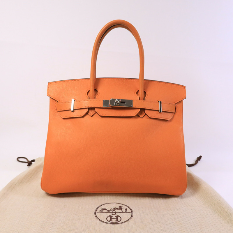 HERMES Epsom皮革Birkin 30手挽袋Orange-9