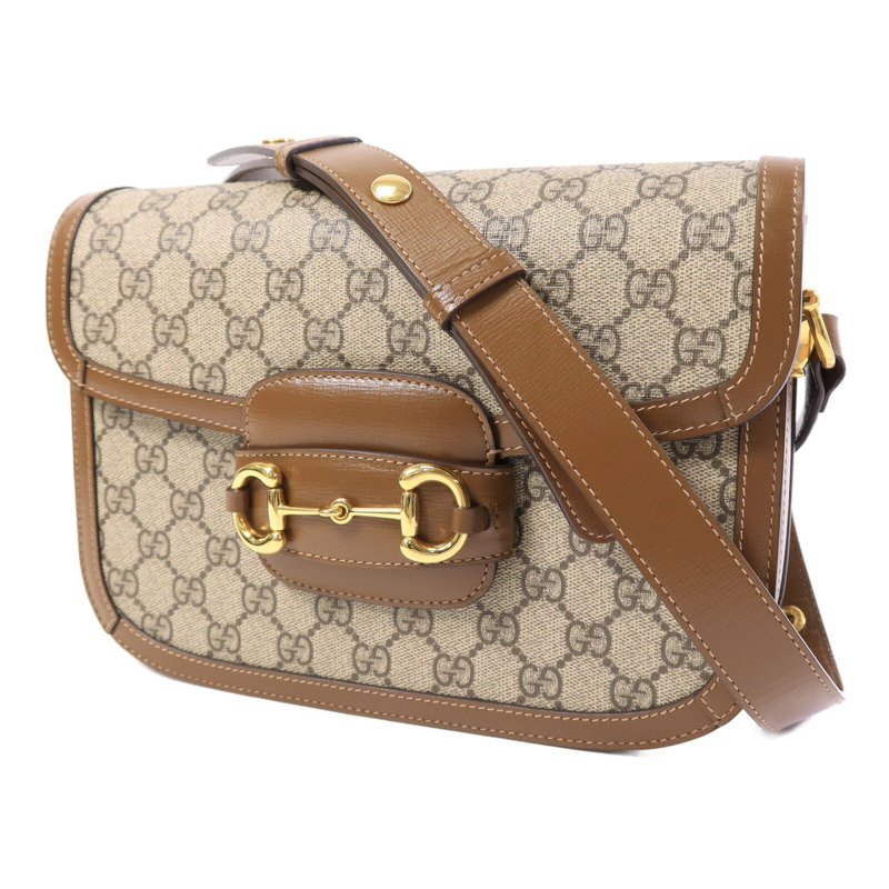 GUCCI 皮革/塗層帆布Horsebit 1955肩背袋-2