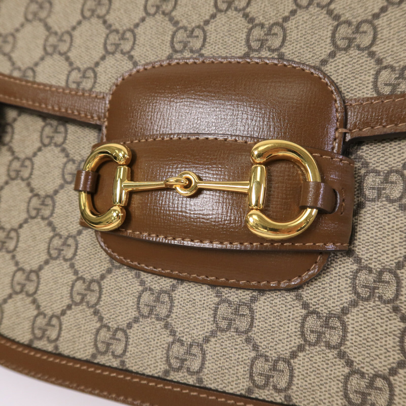GUCCI 皮革/塗層帆布Horsebit 1955肩背袋-6