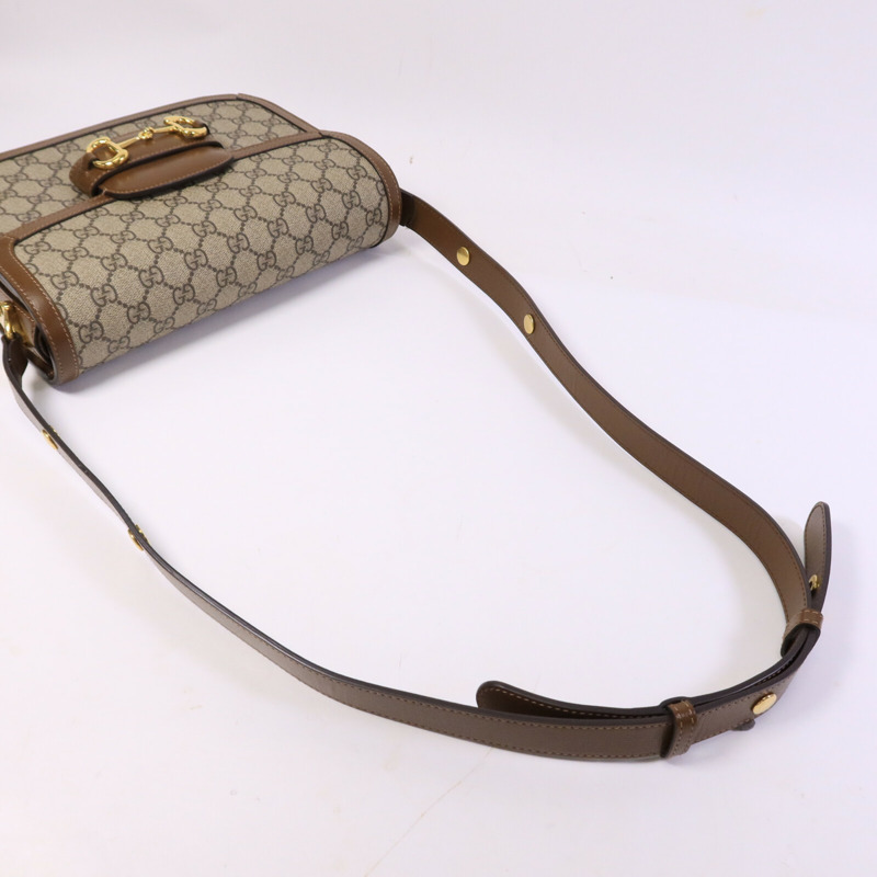 GUCCI 皮革/塗層帆布Horsebit 1955肩背袋-8