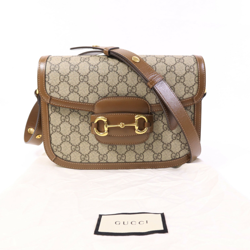 GUCCI 皮革/塗層帆布Horsebit 1955肩背袋-9
