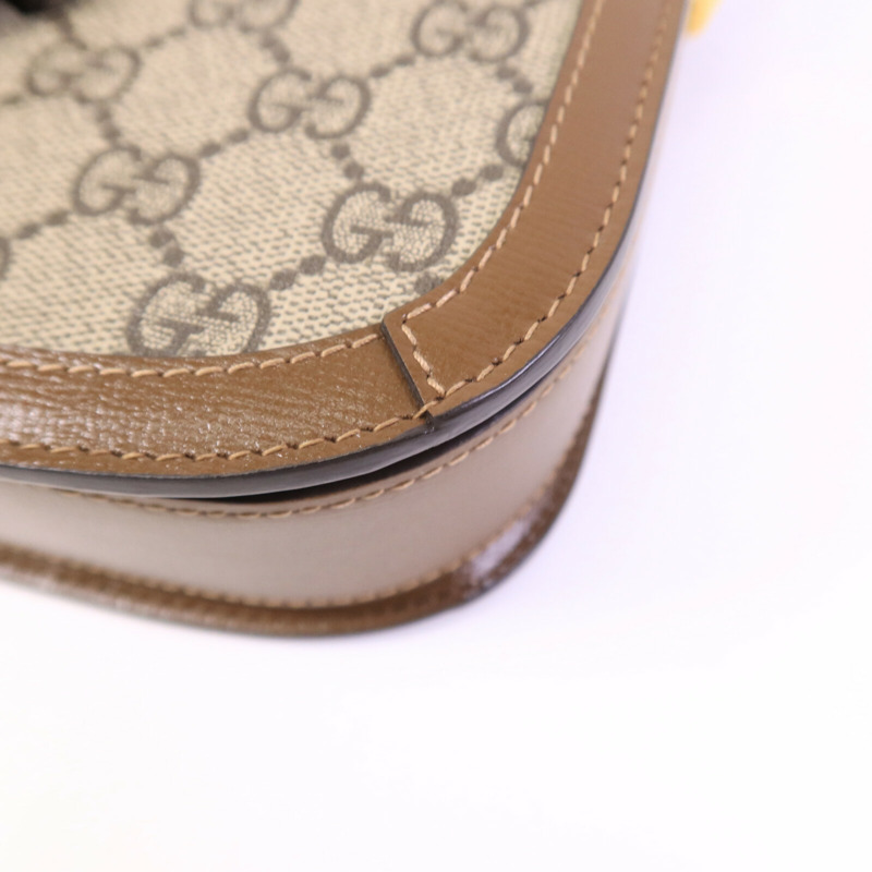 GUCCI 皮革/塗層帆布Horsebit 1955肩背袋-10