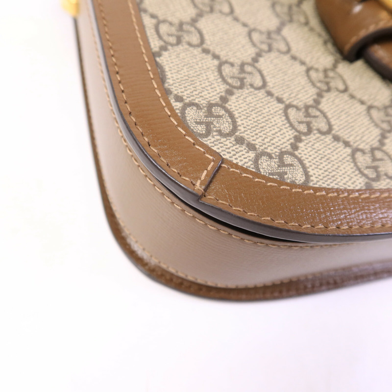 GUCCI 皮革/塗層帆布Horsebit 1955肩背袋-11