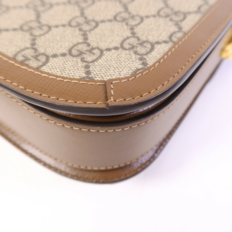 GUCCI 皮革/塗層帆布Horsebit 1955肩背袋-12