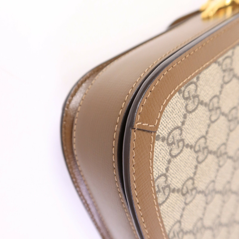 GUCCI 皮革/塗層帆布Horsebit 1955肩背袋-13