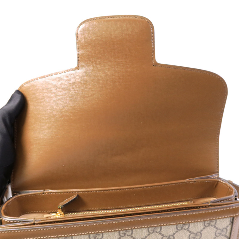 GUCCI 皮革/塗層帆布Horsebit 1955肩背袋-14