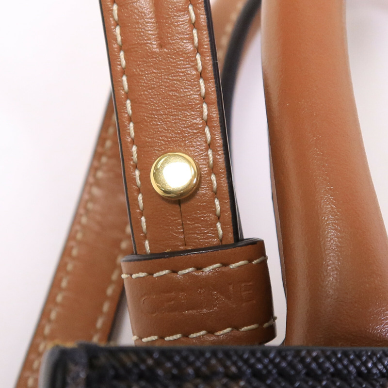 CELINE 皮革/塗層帆布Mini Vertical Cabas手挽肩背兩用袋-12