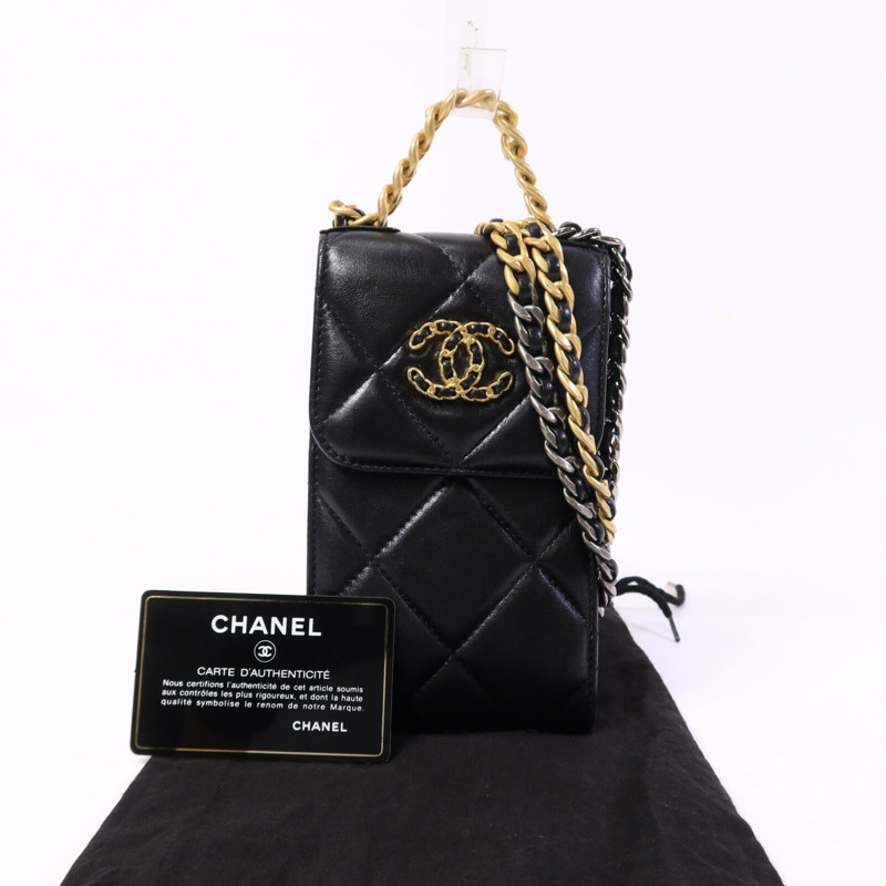 CHANEL 羊皮皮革Chanel 19 Phone Bag鏈帶手挽肩背兩用袋-8