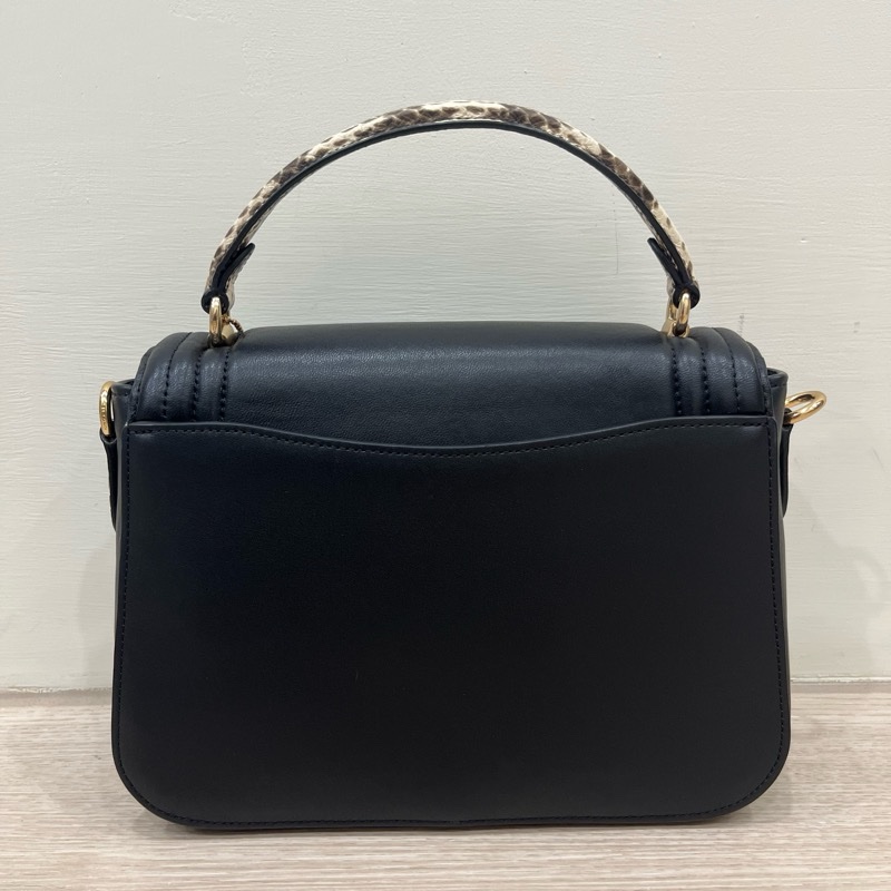 COACH 蛇紋提把牛皮旋鈕翻蓋手提/斜背二用包-黑色-1