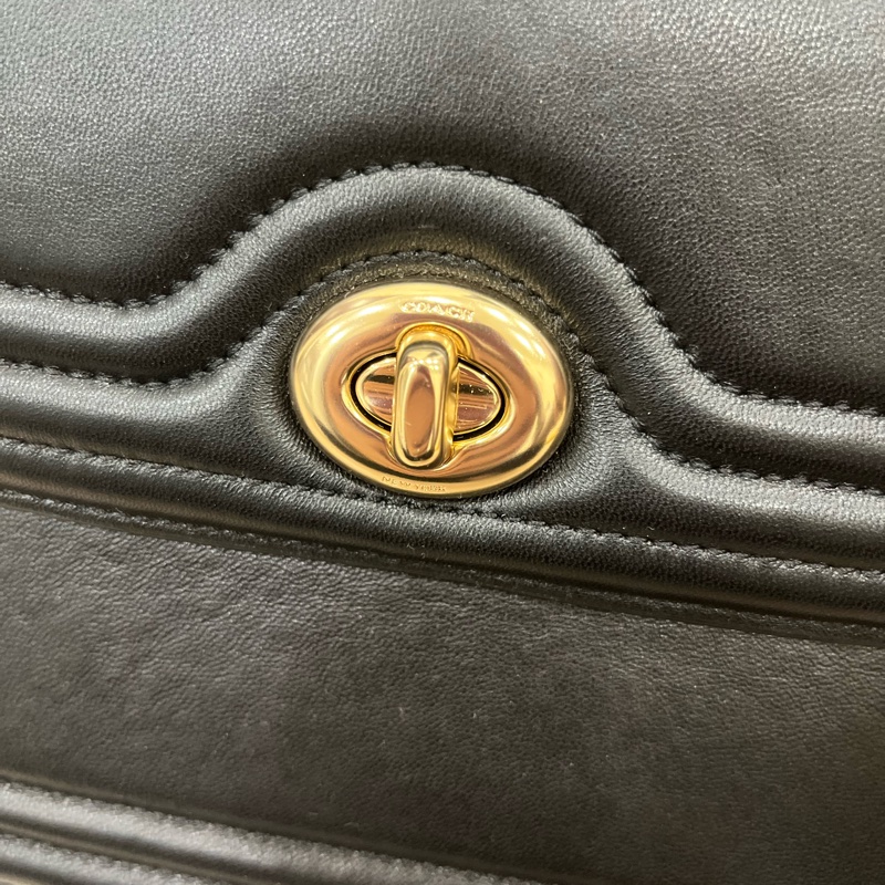 COACH 蛇紋提把牛皮旋鈕翻蓋手提/斜背二用包-黑色-9