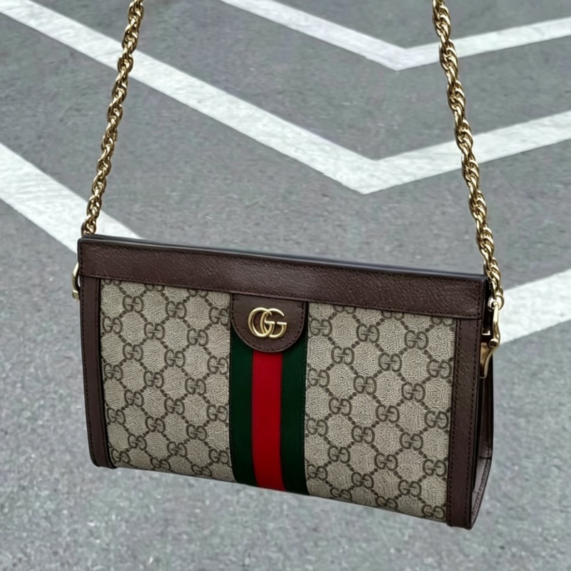 GUCCI古馳ophidia系列OP小號夾子包金色鏈條包🌐-0