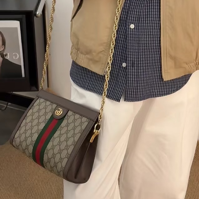 GUCCI古馳ophidia系列OP小號夾子包金色鏈條包🌐-1
