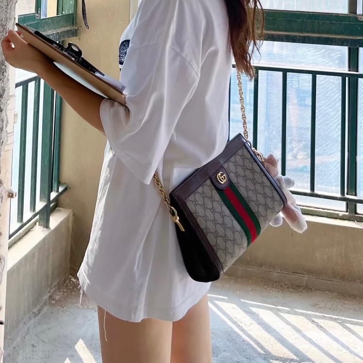 GUCCI古馳ophidia系列OP小號夾子包金色鏈條包🌐-3