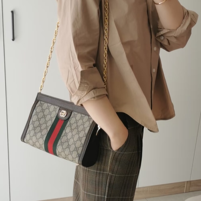 GUCCI古馳ophidia系列OP小號夾子包金色鏈條包🌐-5