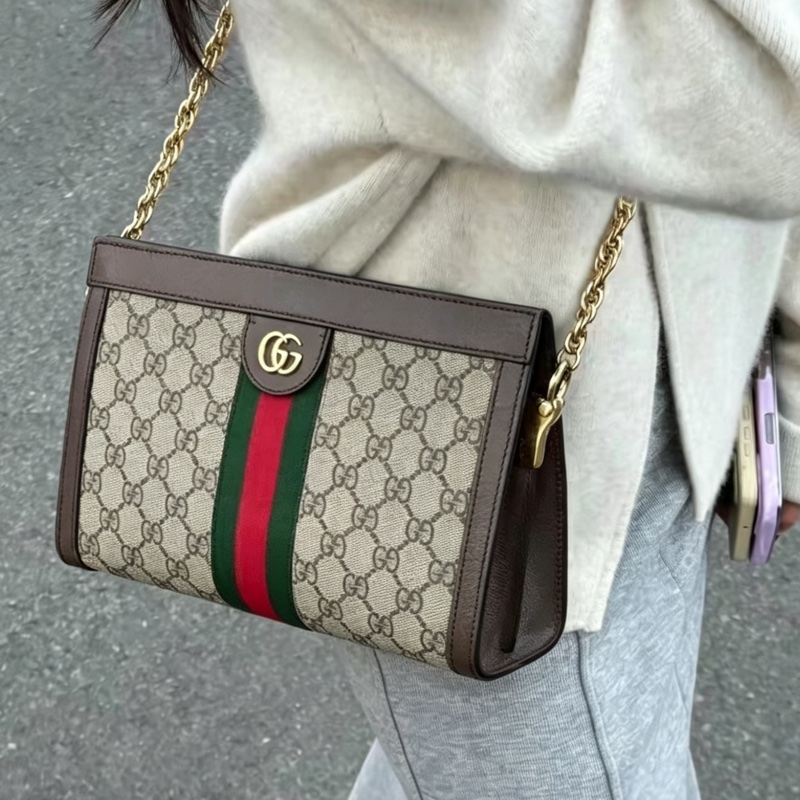 GUCCI古馳ophidia系列OP小號夾子包金色鏈條包🌐-7