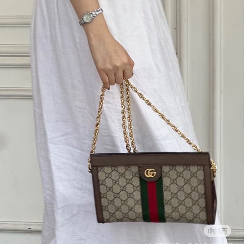 GUCCI古馳ophidia系列OP小號夾子包金色鏈條包🌐-8