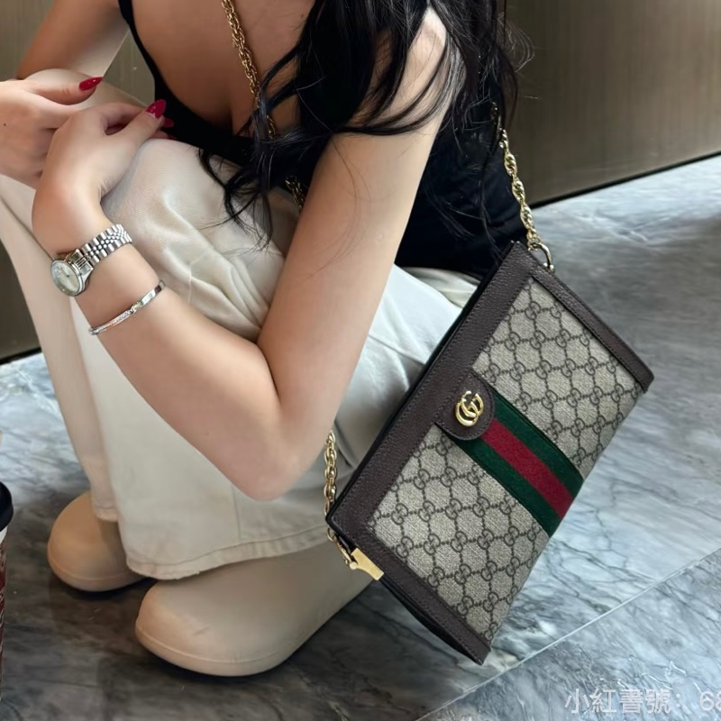 GUCCI古馳ophidia系列OP小號夾子包金色鏈條包🌐-9