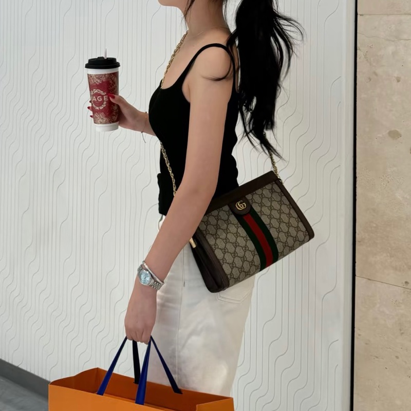 GUCCI古馳ophidia系列OP小號夾子包金色鏈條包🌐-21