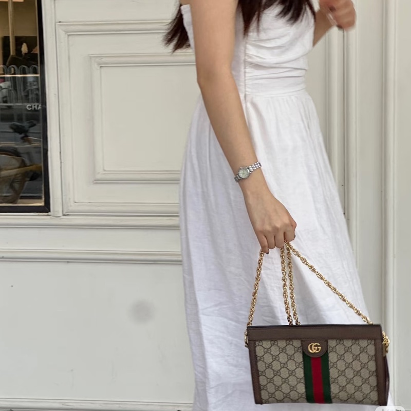 GUCCI古馳ophidia系列OP小號夾子包金色鏈條包🌐-24