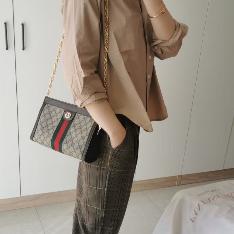 GUCCI古馳ophidia系列OP小號夾子包金色鏈條包🌐-25