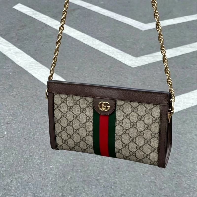 GUCCI古馳ophidia系列OP小號夾子包金色鏈條包🌐-27