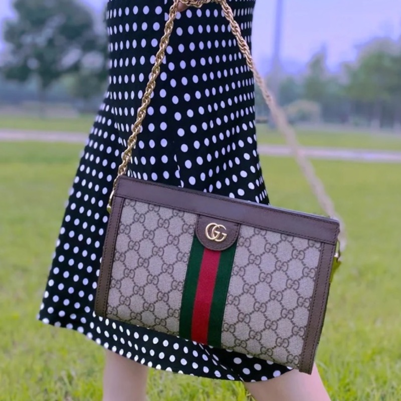 GUCCI古馳ophidia系列OP小號夾子包金色鏈條包🌐-28